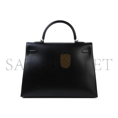 HERMÈS EDITION SO BLACK BOX KELLY 35 HANDBAG BLACK (35*25*12cm)